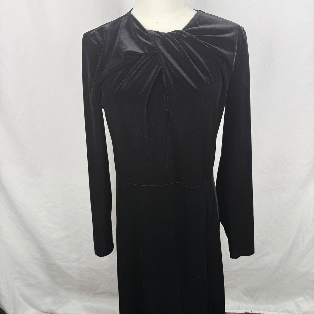 River Island Black Velvet Long Sleeve Twist Front Midi Dress 8 Timeless Goth